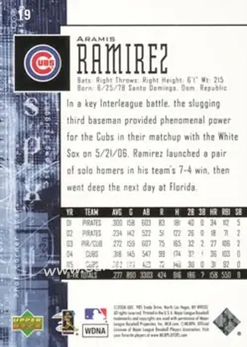 2006 SPx #19 - Aramis Ramirez - Chicago Cubs - Back