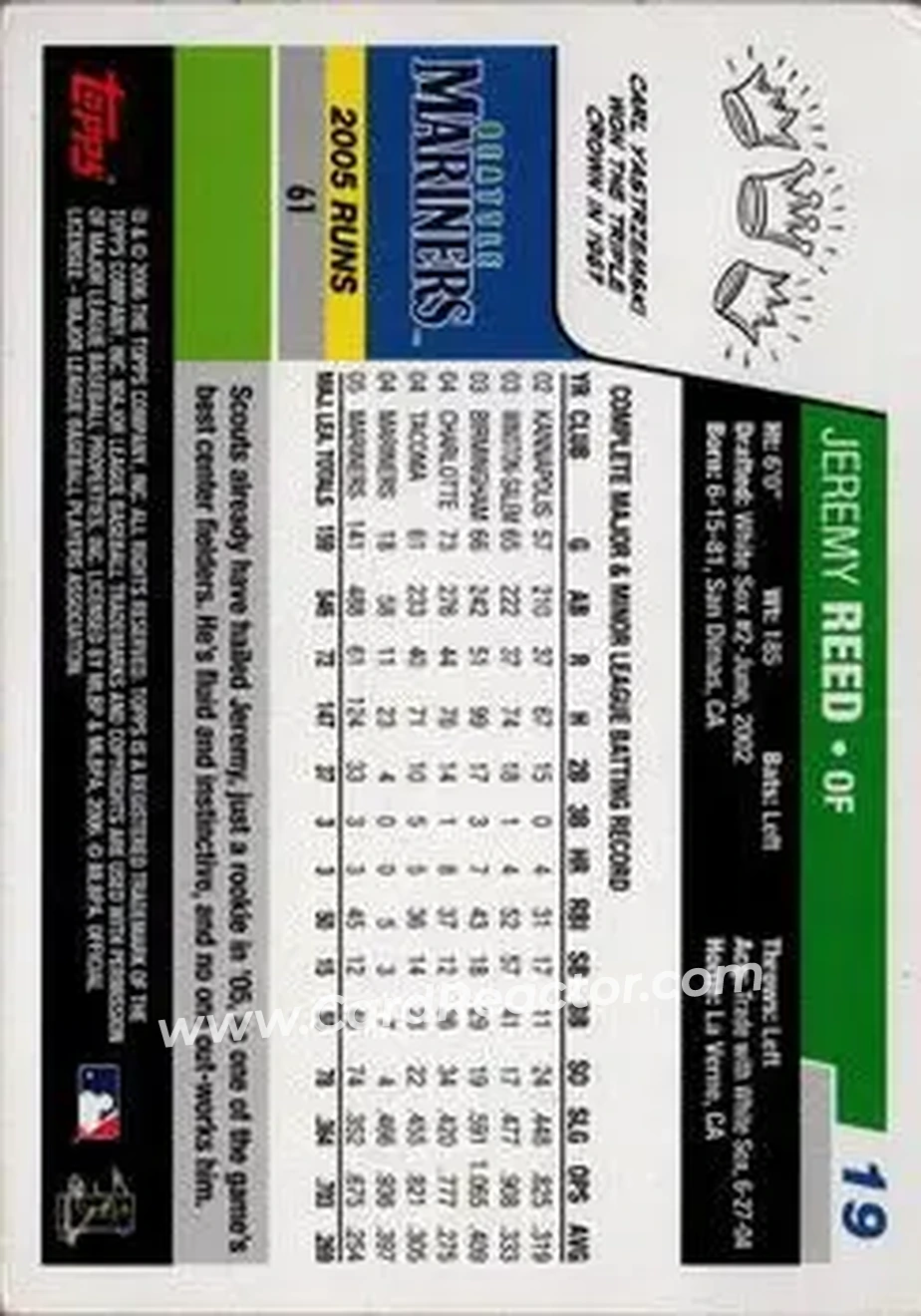 2006 Topps #19 - Jeremy Reed - Seattle Mariners - Back