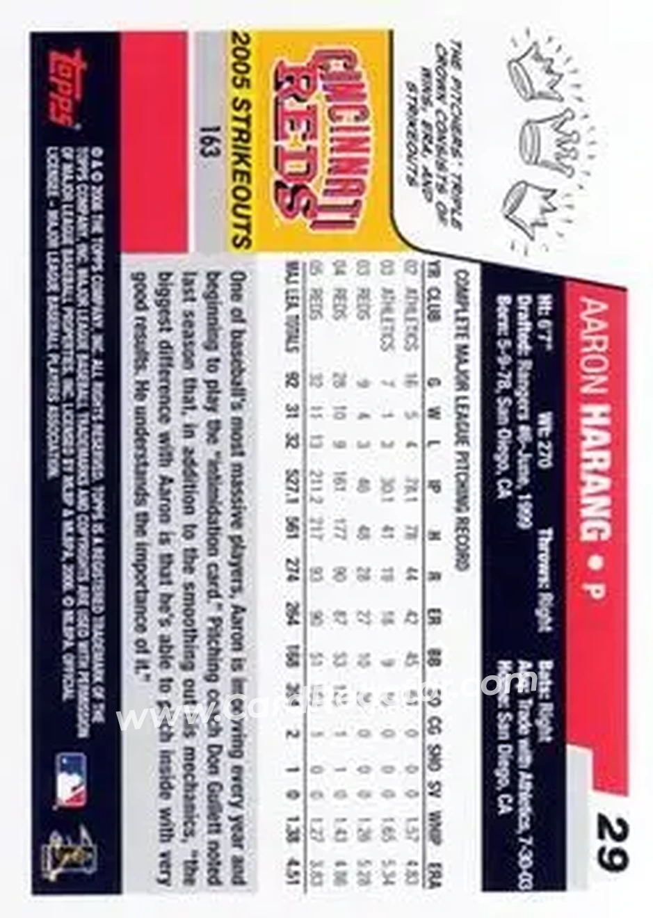 2006 Topps #29 - Aaron Harang - Cincinnati Reds - Back