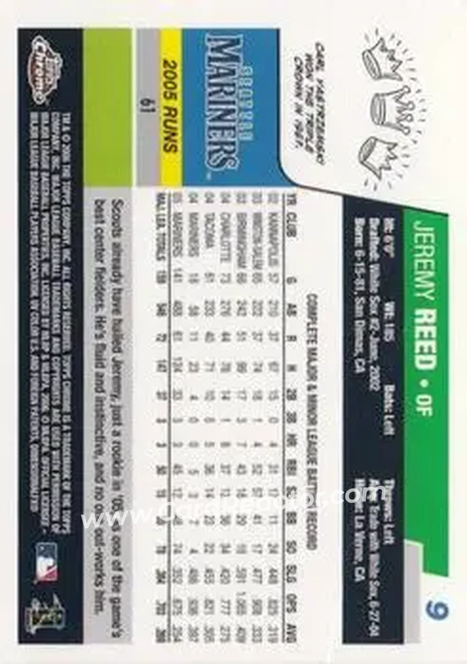 2006 Topps Chrome #9 - Jeremy Reed - Seattle Mariners - Back