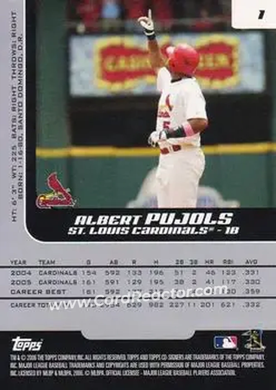2006 Topps Co-Signers #1 - Albert Pujols - St. Louis Cardinals - Back