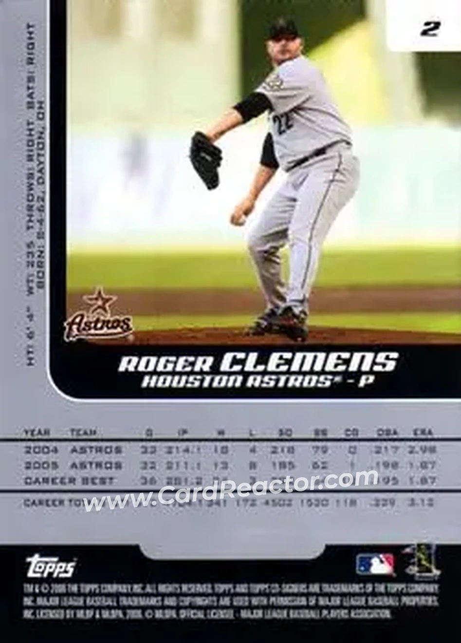 2006 Topps Co-Signers #2 - Roger Clemens - Houston Astros - Back