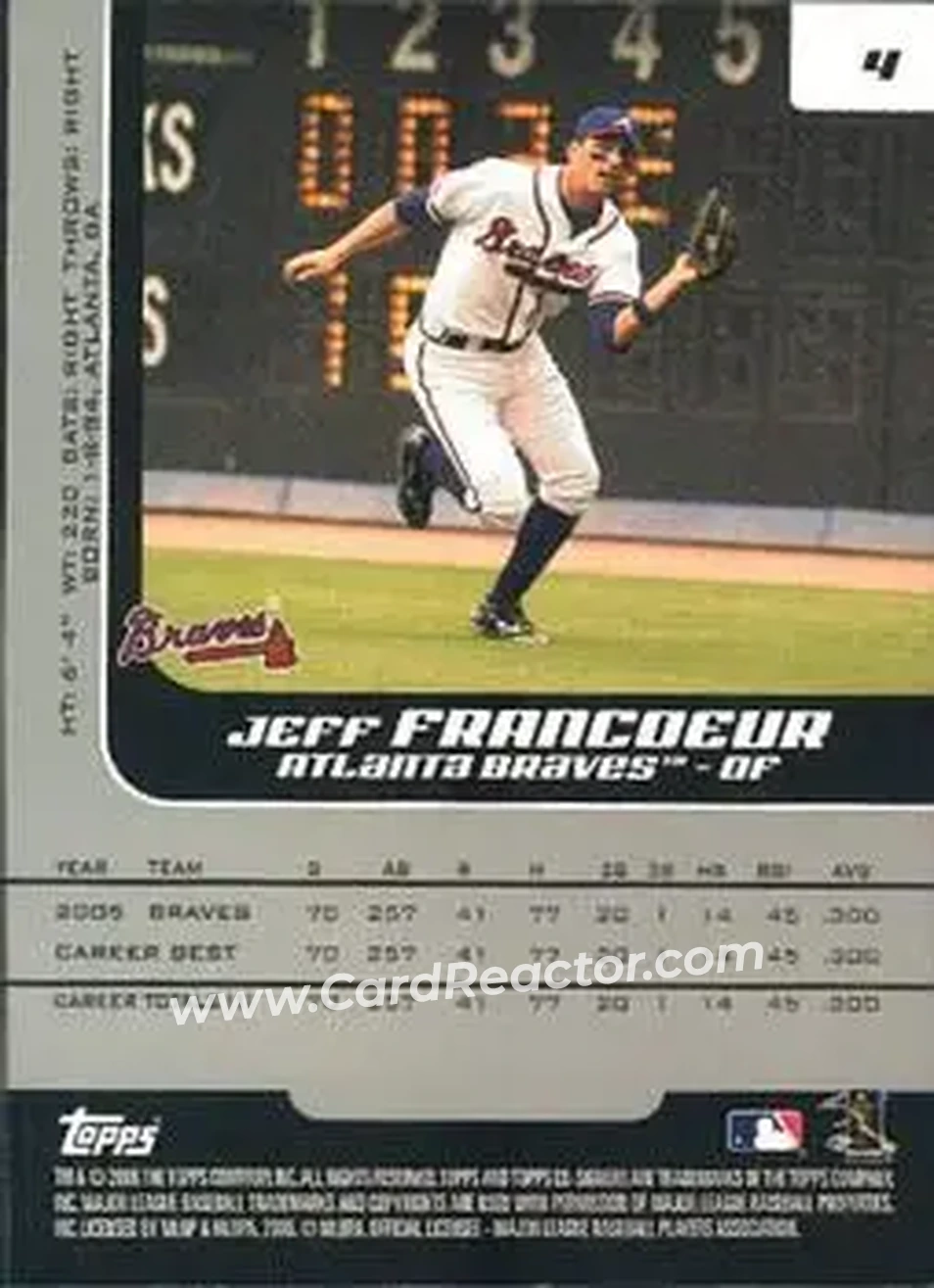 2006 Topps Co-Signers #4 - Jeff Francoeur - Atlanta Braves - Back