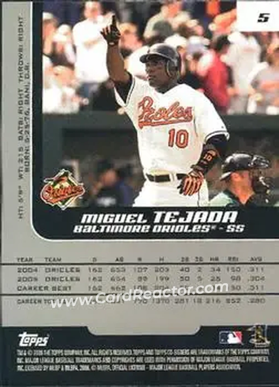 2006 Topps Co-Signers #5 - Miguel Tejada - Baltimore Orioles - Back 2006 Topps Co-Signers #5 - Miguel Tejada - Baltimore Orioles - Back