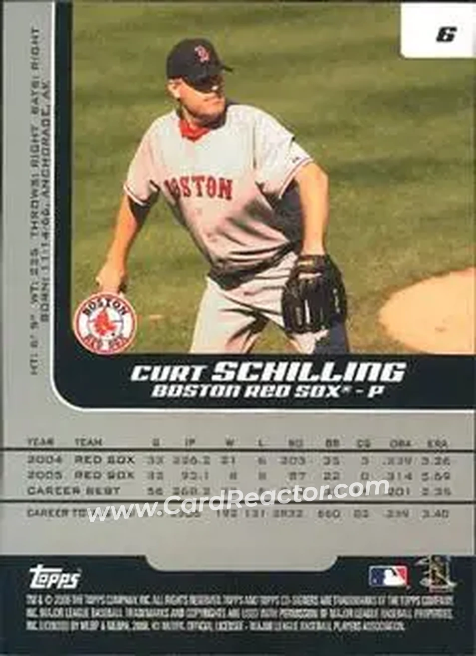 2006 Topps Co-Signers #6 - Curt Schilling - Boston Red Sox - Back