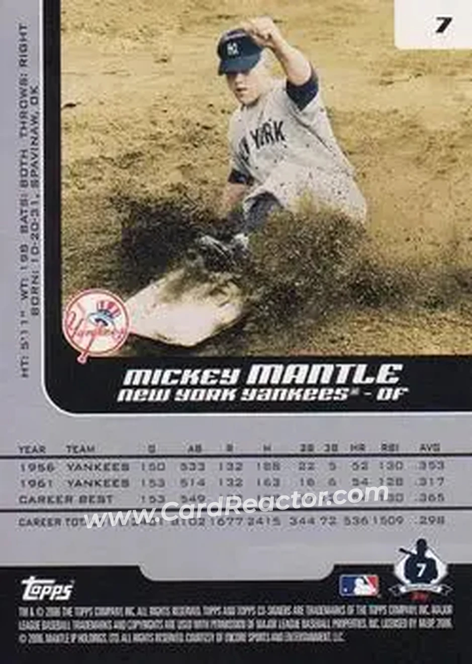 2006 Topps Co-Signers #7 - Mickey Mantle - New York Yankees - Back
