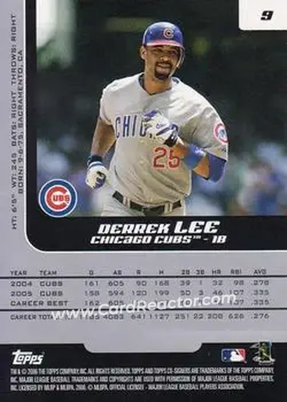2006 Topps Co-Signers #9 - Derrek Lee - Chicago Cubs - Back