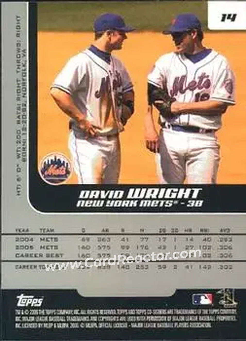 2006 Topps Co-Signers #14 - David Wright - New York Mets - Back
