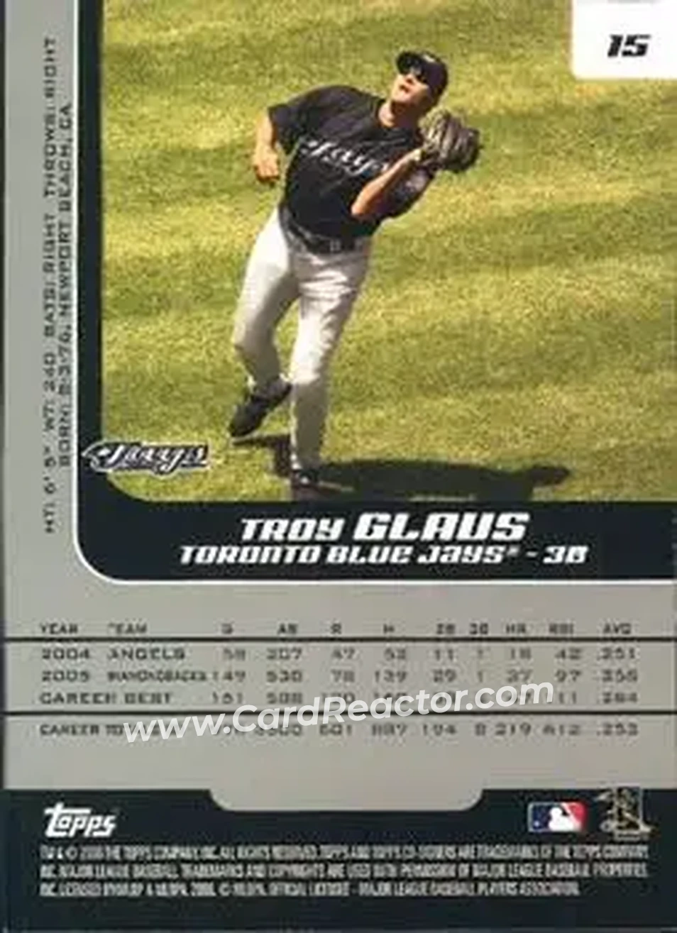 2006 Topps Co-Signers #15 - Troy Glaus - Toronto Blue Jays - Back