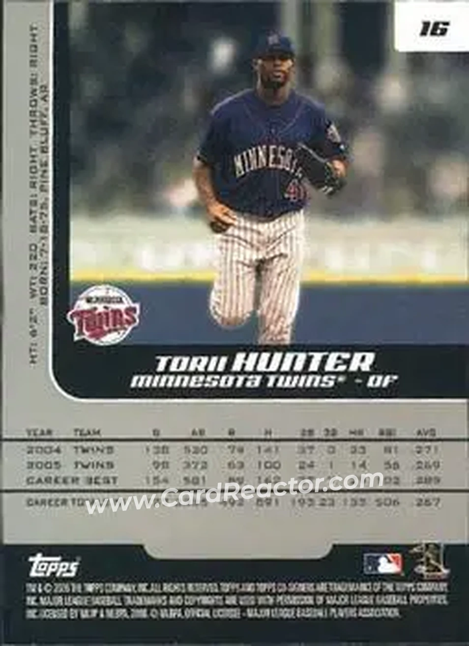 2006 Topps Co-Signers #16 - Torii Hunter - Minnesota Twins - Back