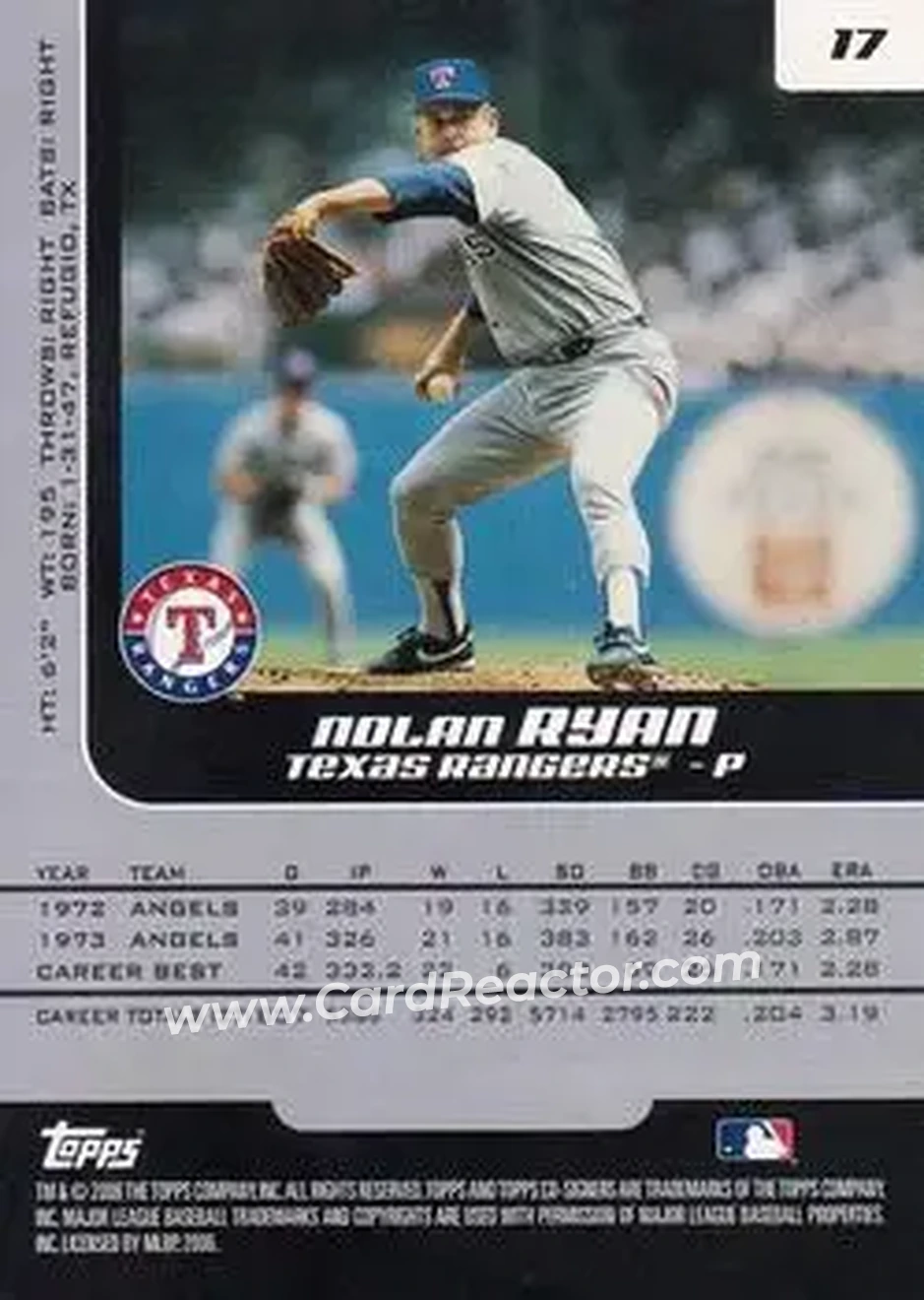 2006 Topps Co-Signers #17 - Nolan Ryan - Texas Rangers - Back