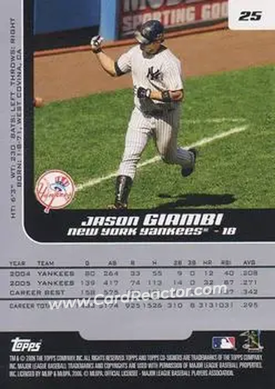 2006 Topps Co-Signers #25 - Jason Giambi - New York Yankees - Back