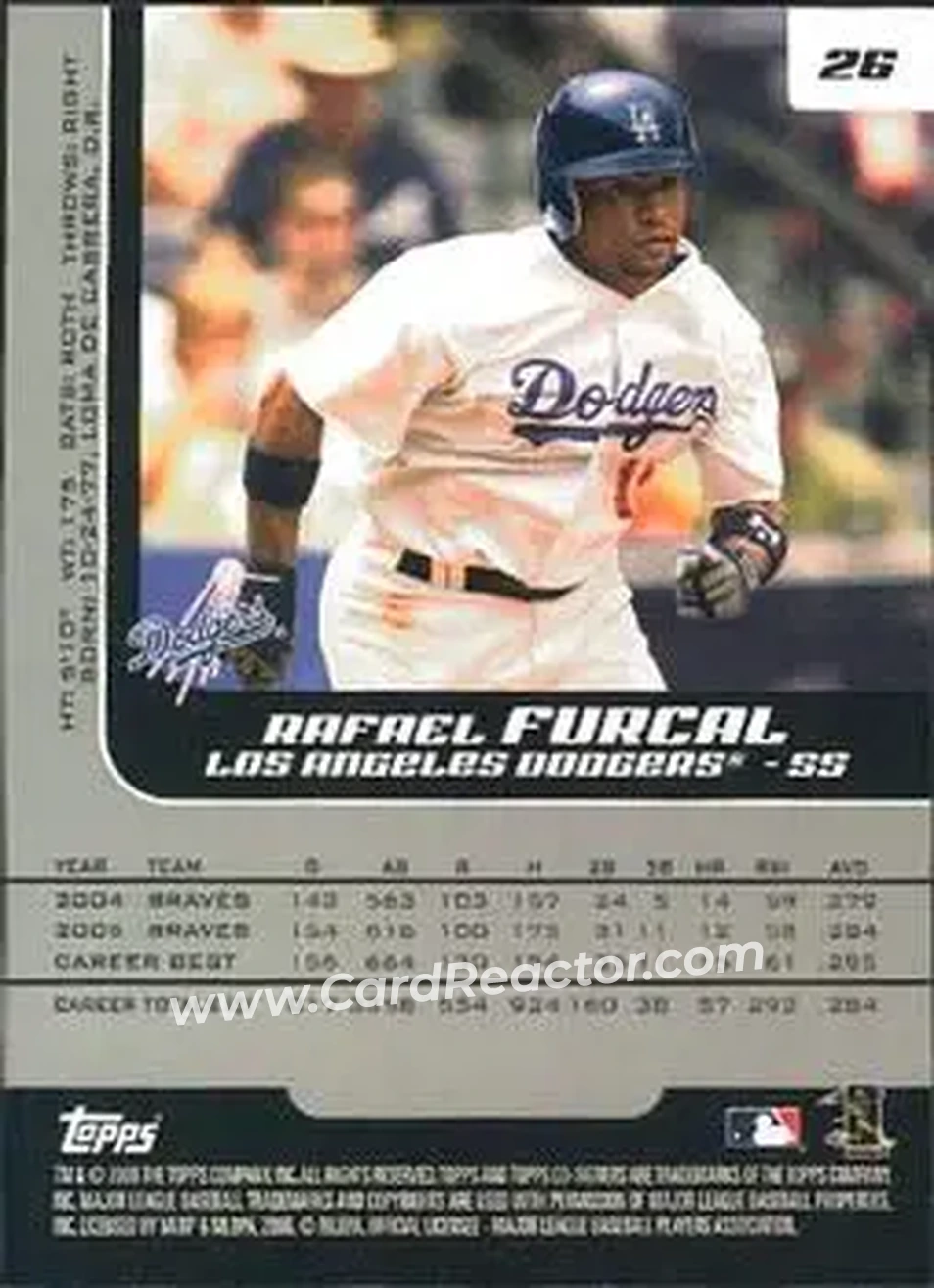 2006 Topps Co-Signers #26 - Rafael Furcal - Los Angeles Dodgers - Back