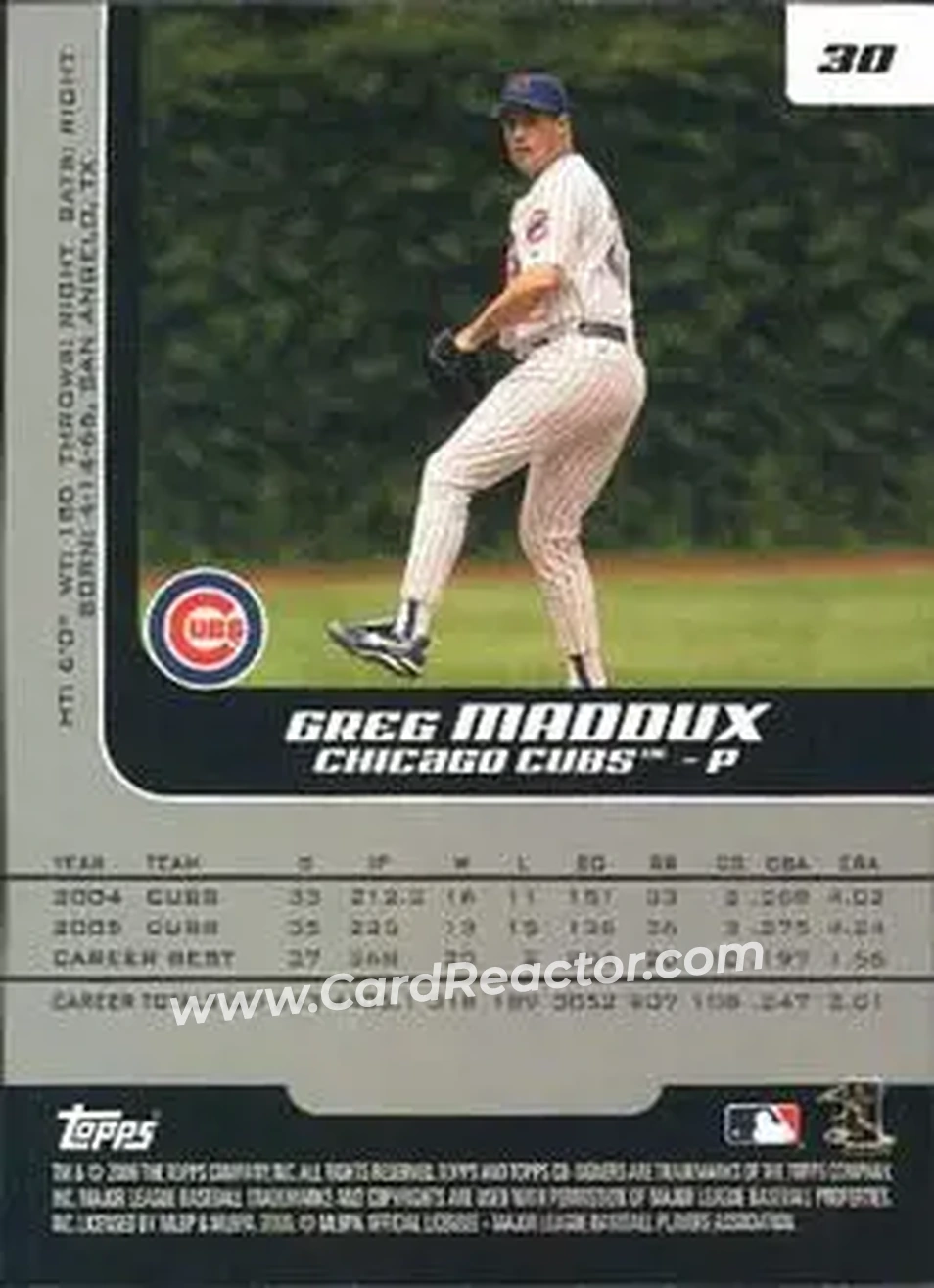 2006 Topps Co-Signers #30 - Greg Maddux - Chicago Cubs - Back