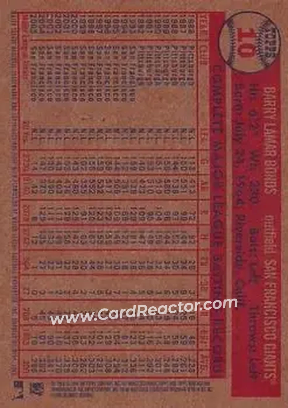 2006 Topps Heritage #10 - Barry Bonds - San Francisco Giants - Back