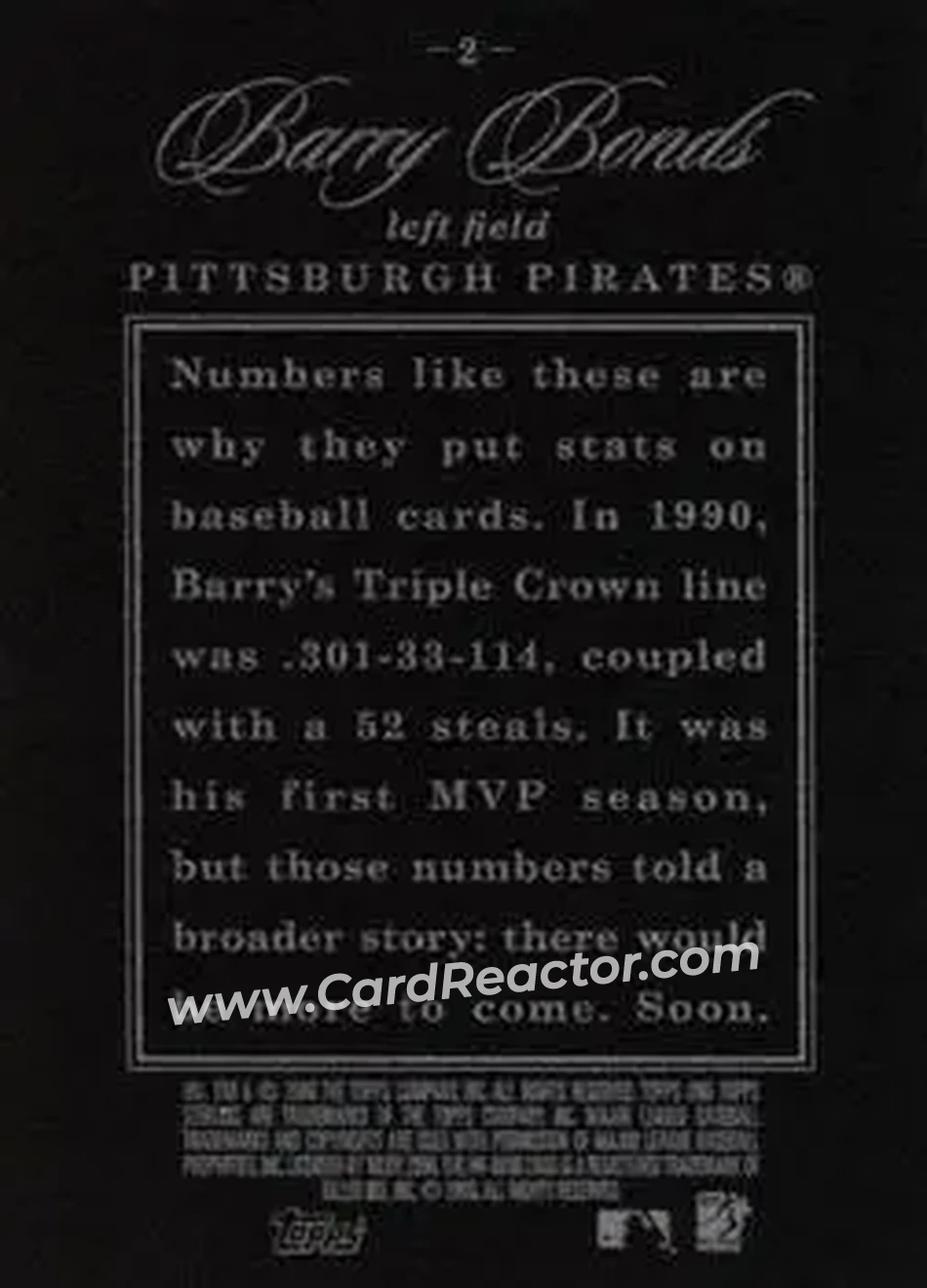 2006 Topps Sterling #2 - Barry Bonds - Pittsburgh Pirates - Back