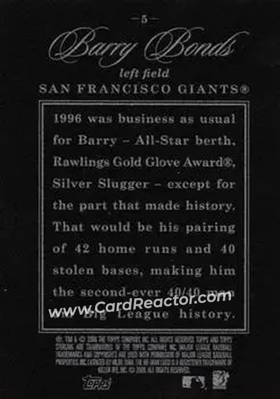 2006 Topps Sterling #5 - Barry Bonds - San Francisco Giants - Back
