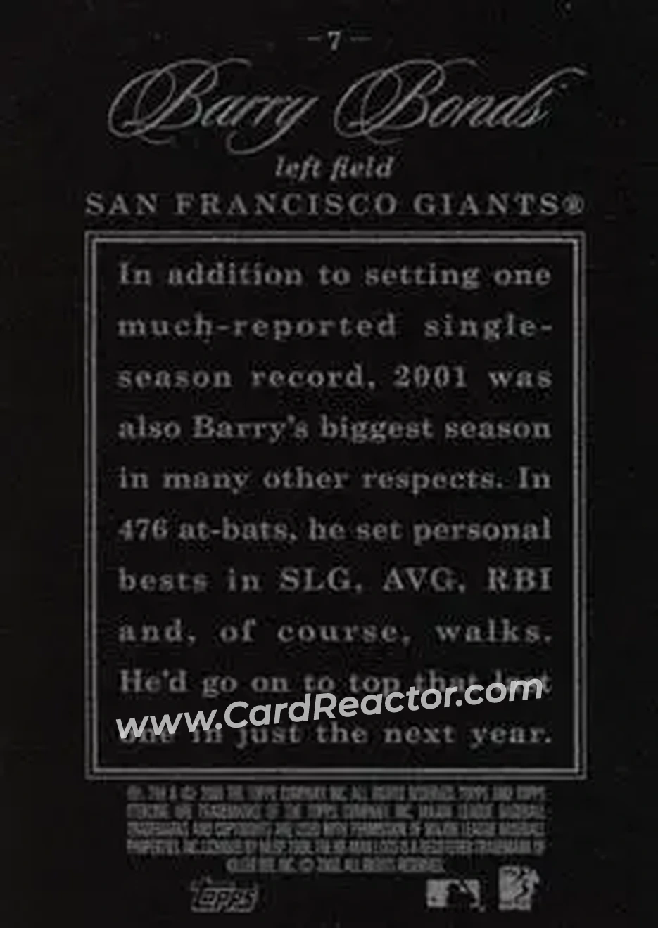 2006 Topps Sterling #7 - Barry Bonds - San Francisco Giants - Back
