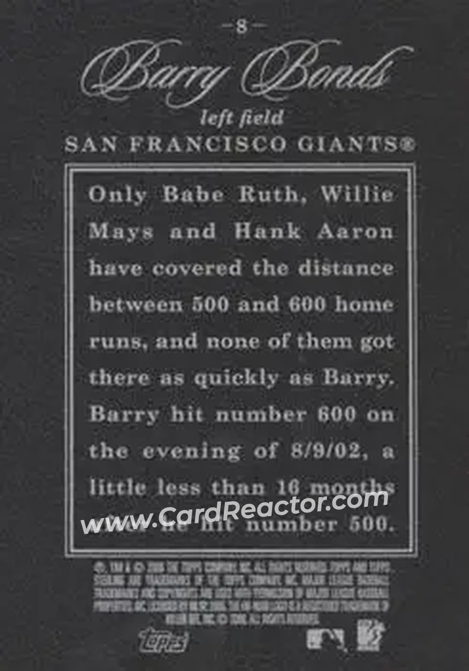 2006 Topps Sterling #8 - Barry Bonds - San Francisco Giants - Back