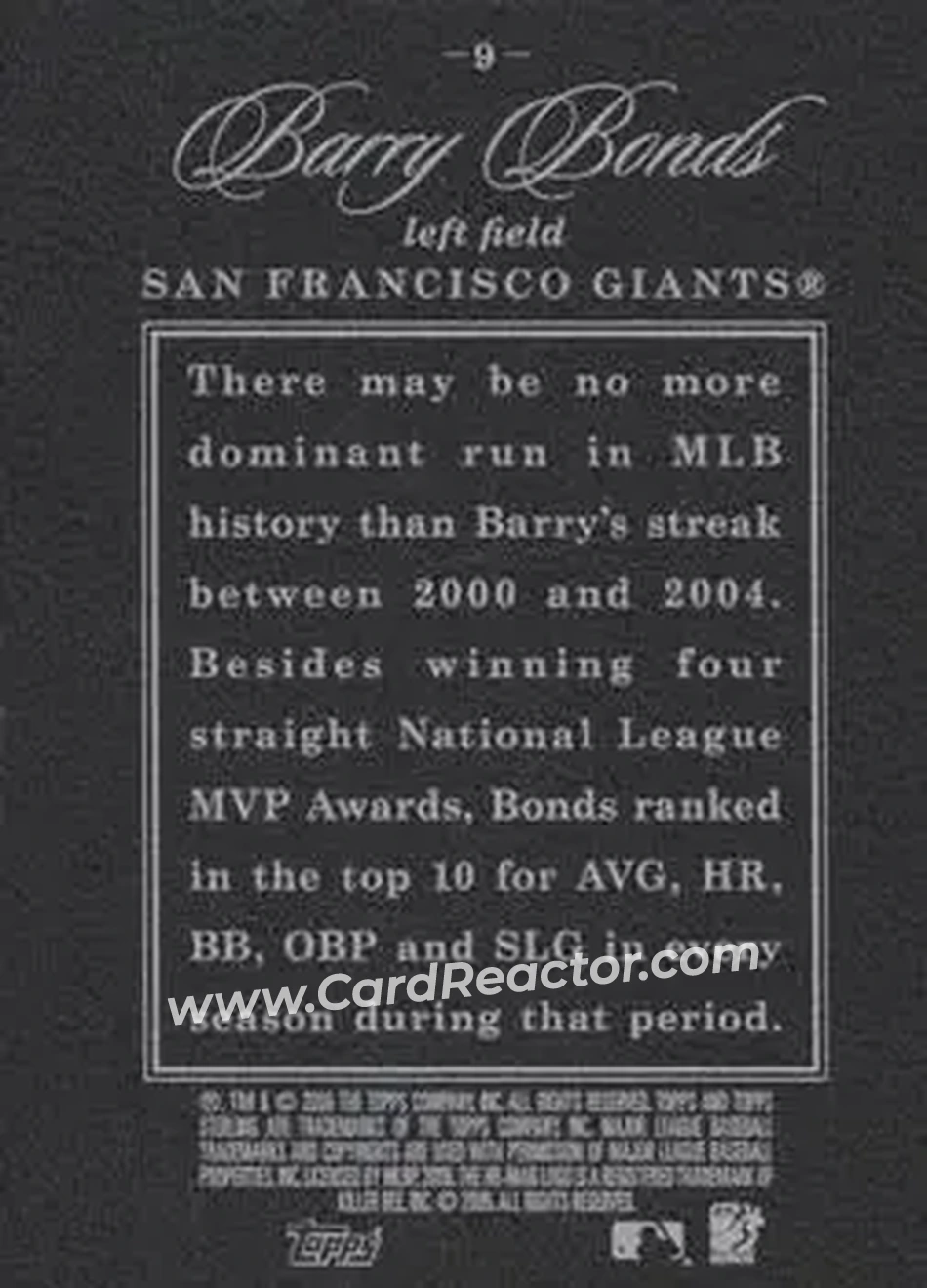 2006 Topps Sterling #9 - Barry Bonds - San Francisco Giants - Back
