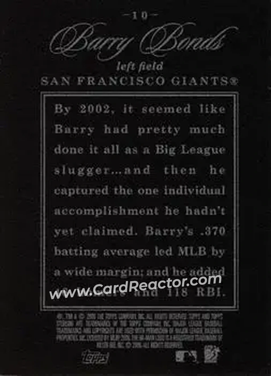 2006 Topps Sterling #10 - Barry Bonds - San Francisco Giants - Back