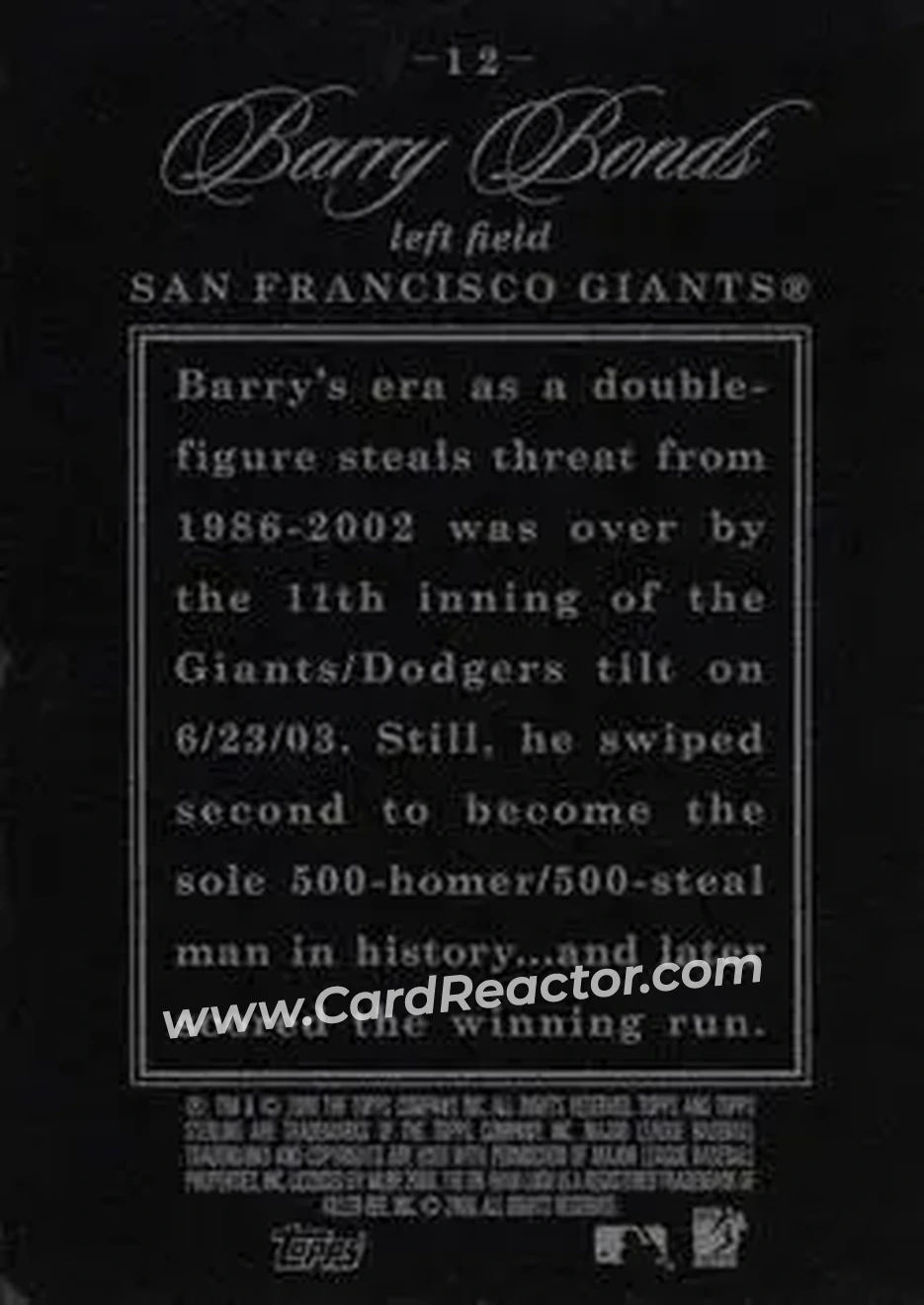 2006 Topps Sterling #12 - Barry Bonds - San Francisco Giants - Back