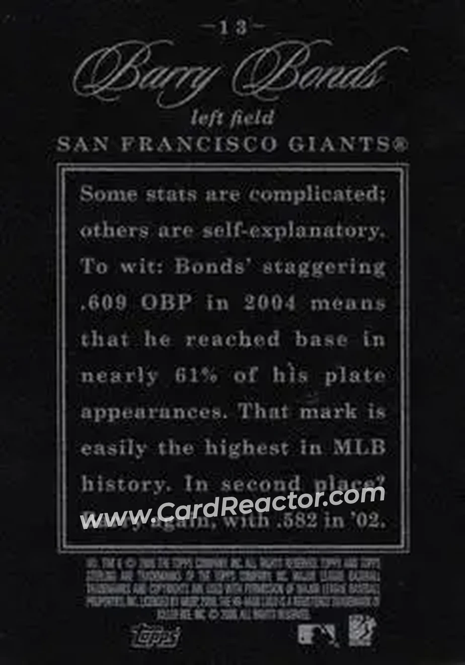 2006 Topps Sterling #13 - Barry Bonds - San Francisco Giants - Back