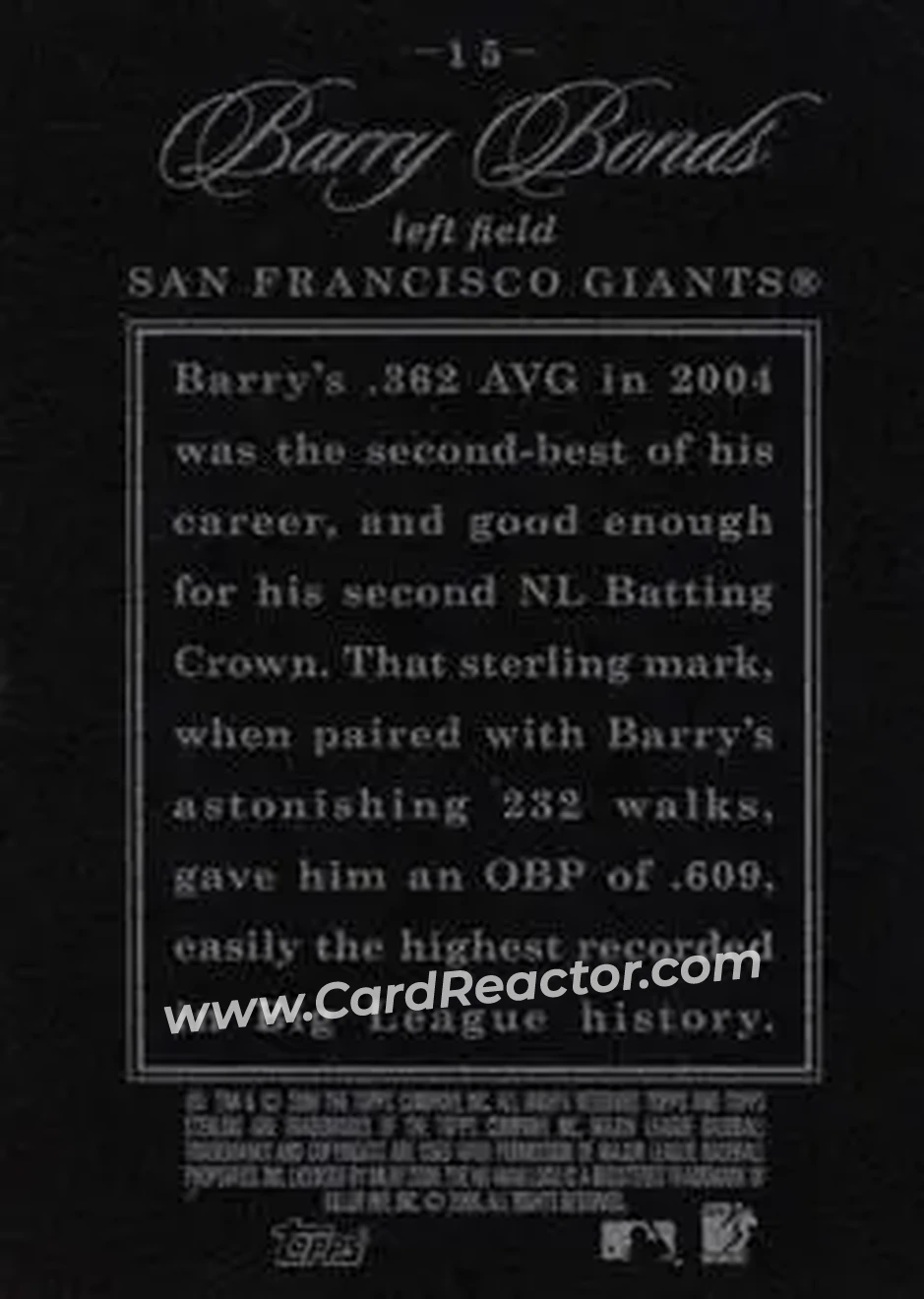 2006 Topps Sterling #15 - Barry Bonds - San Francisco Giants - Back