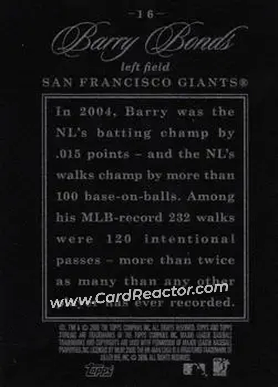 2006 Topps Sterling #16 - Barry Bonds - San Francisco Giants - Back