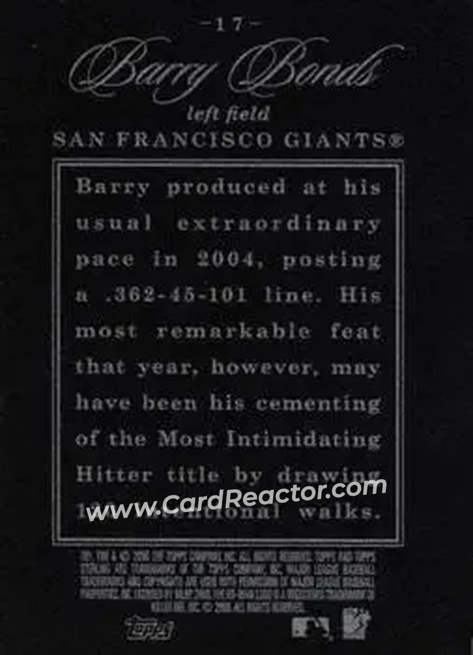 2006 Topps Sterling #17 - Barry Bonds - San Francisco Giants - Back