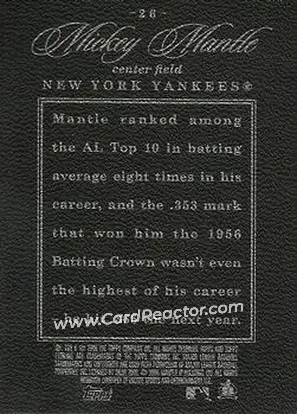 2006 Topps Sterling #26 - Mickey Mantle - New York Yankees - Back
