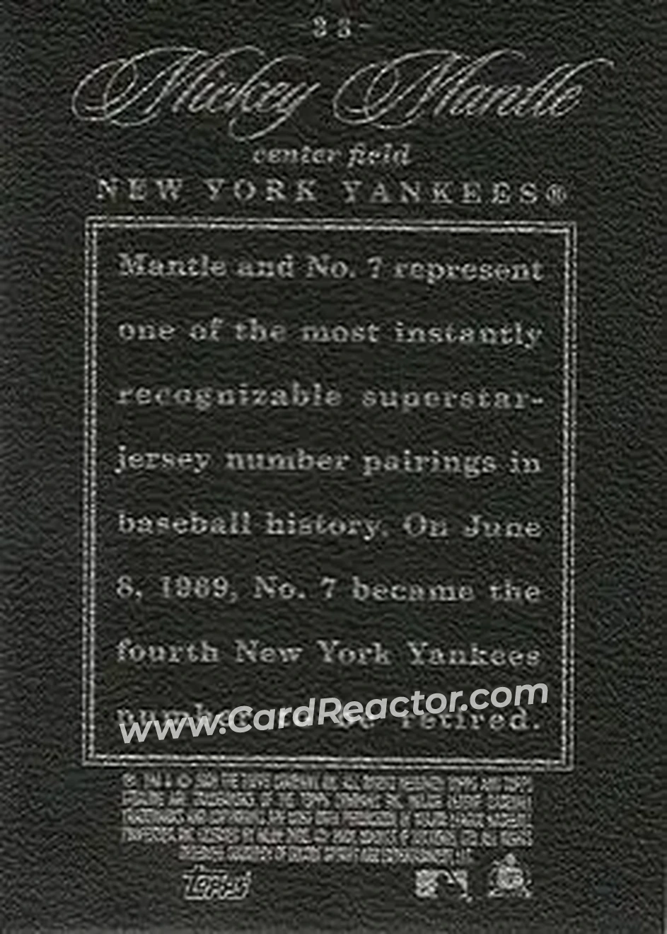 2006 Topps Sterling #33 - Mickey Mantle - New York Yankees - Back