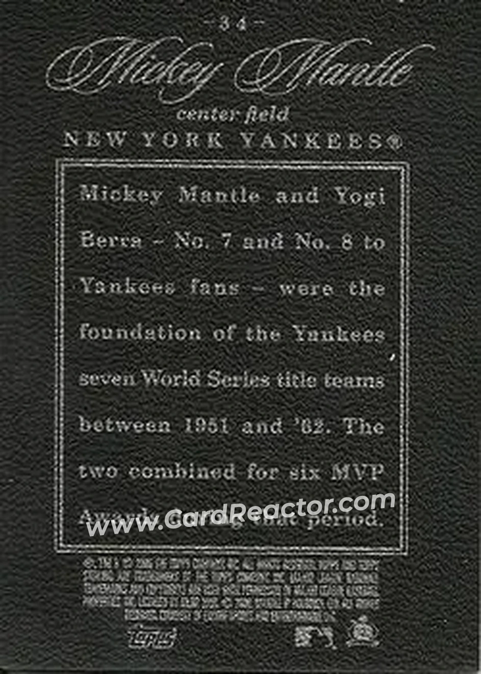 2006 Topps Sterling #34 - Mickey Mantle - New York Yankees - Back