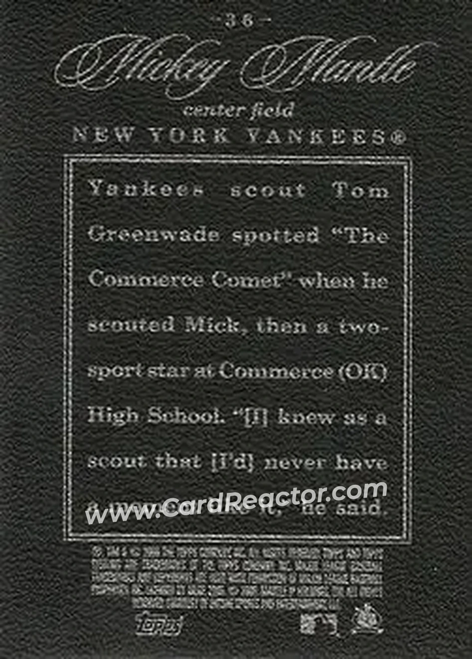 2006 Topps Sterling #36 - Mickey Mantle - New York Yankees - Back