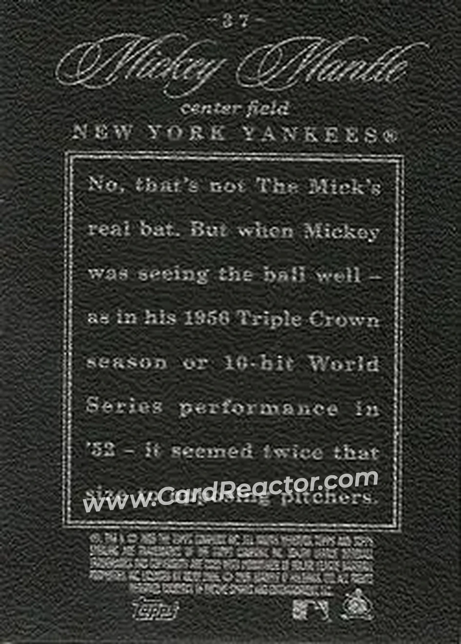 2006 Topps Sterling #37 - Mickey Mantle - New York Yankees - Back