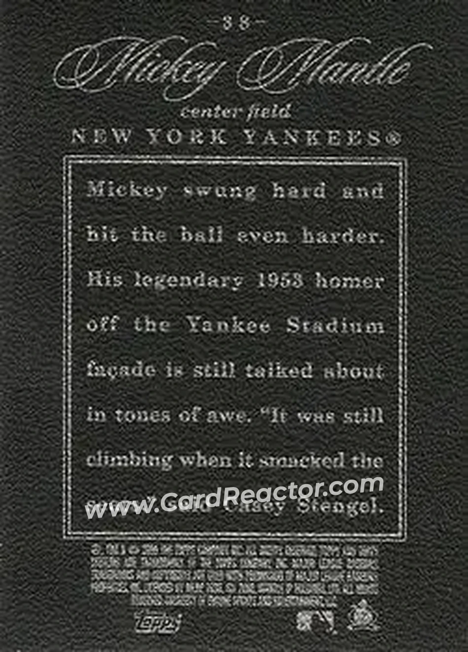 2006 Topps Sterling #38 - Mickey Mantle - New York Yankees - Back 2006 Topps Sterling #38 - Mickey Mantle - New York Yankees - Back