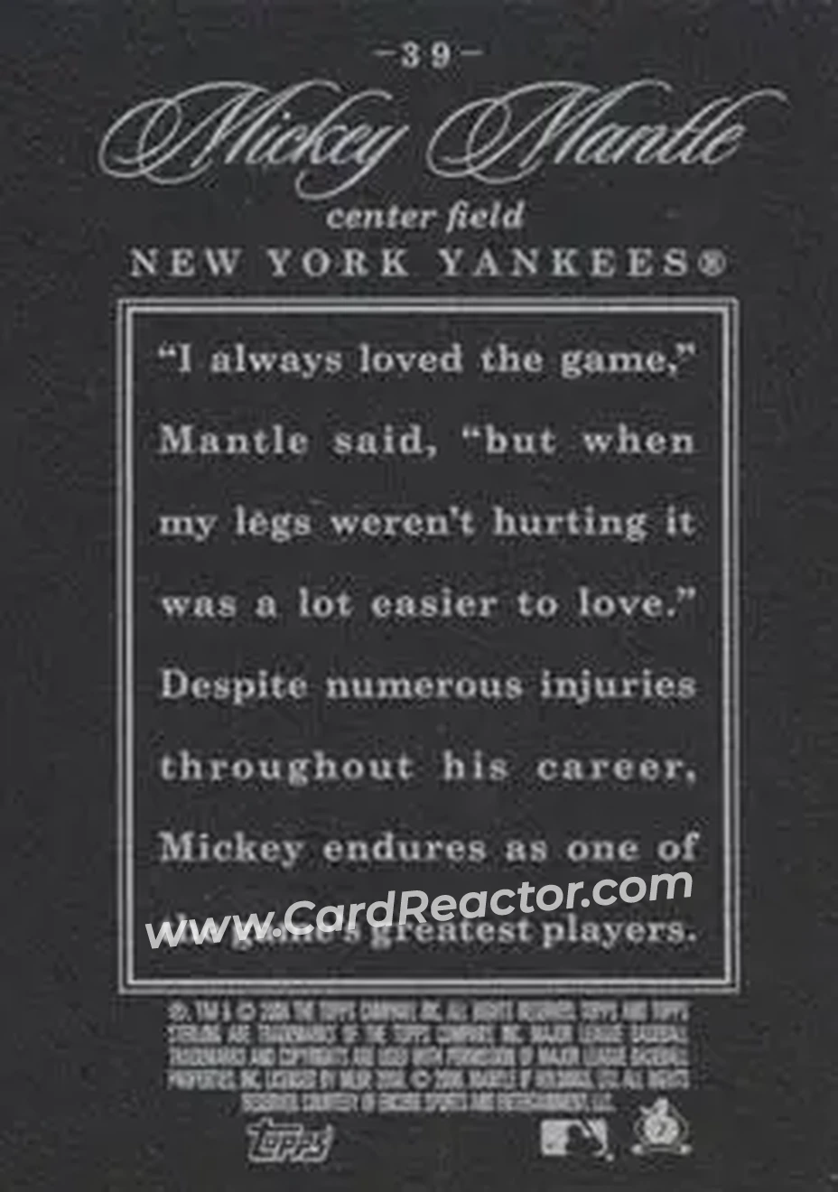 2006 Topps Sterling #39 - Mickey Mantle - New York Yankees - Back 2006 Topps Sterling #39 - Mickey Mantle - New York Yankees - Back