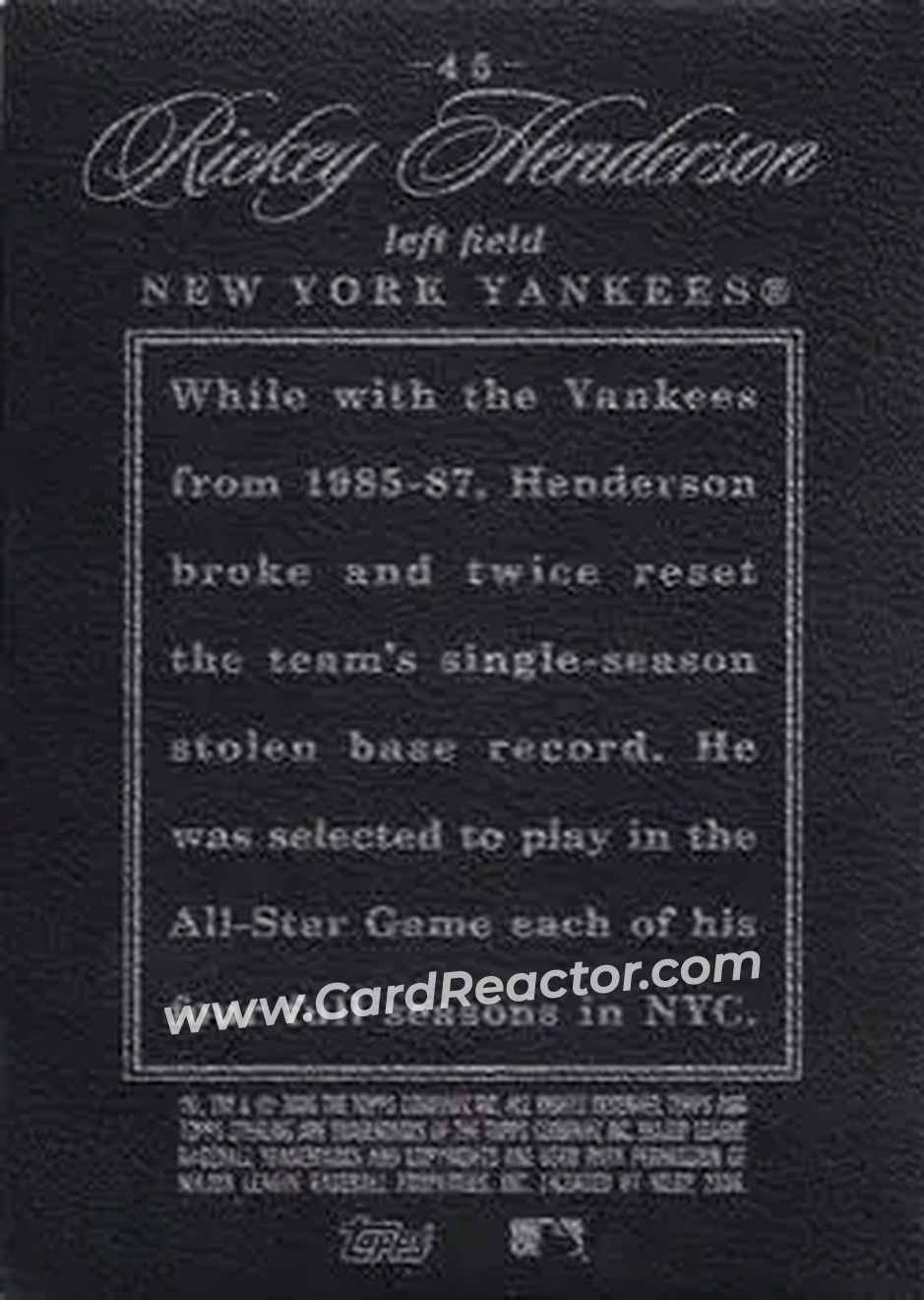 2006 Topps Sterling #45 - Rickey Henderson - New York Yankees - Back