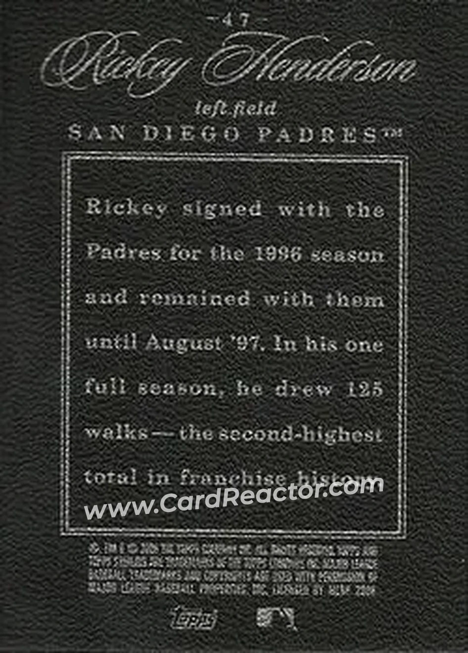 2006 Topps Sterling #47 - Rickey Henderson - San Diego Padres - Back 2006 Topps Sterling #47 - Rickey Henderson - San Diego Padres - Back