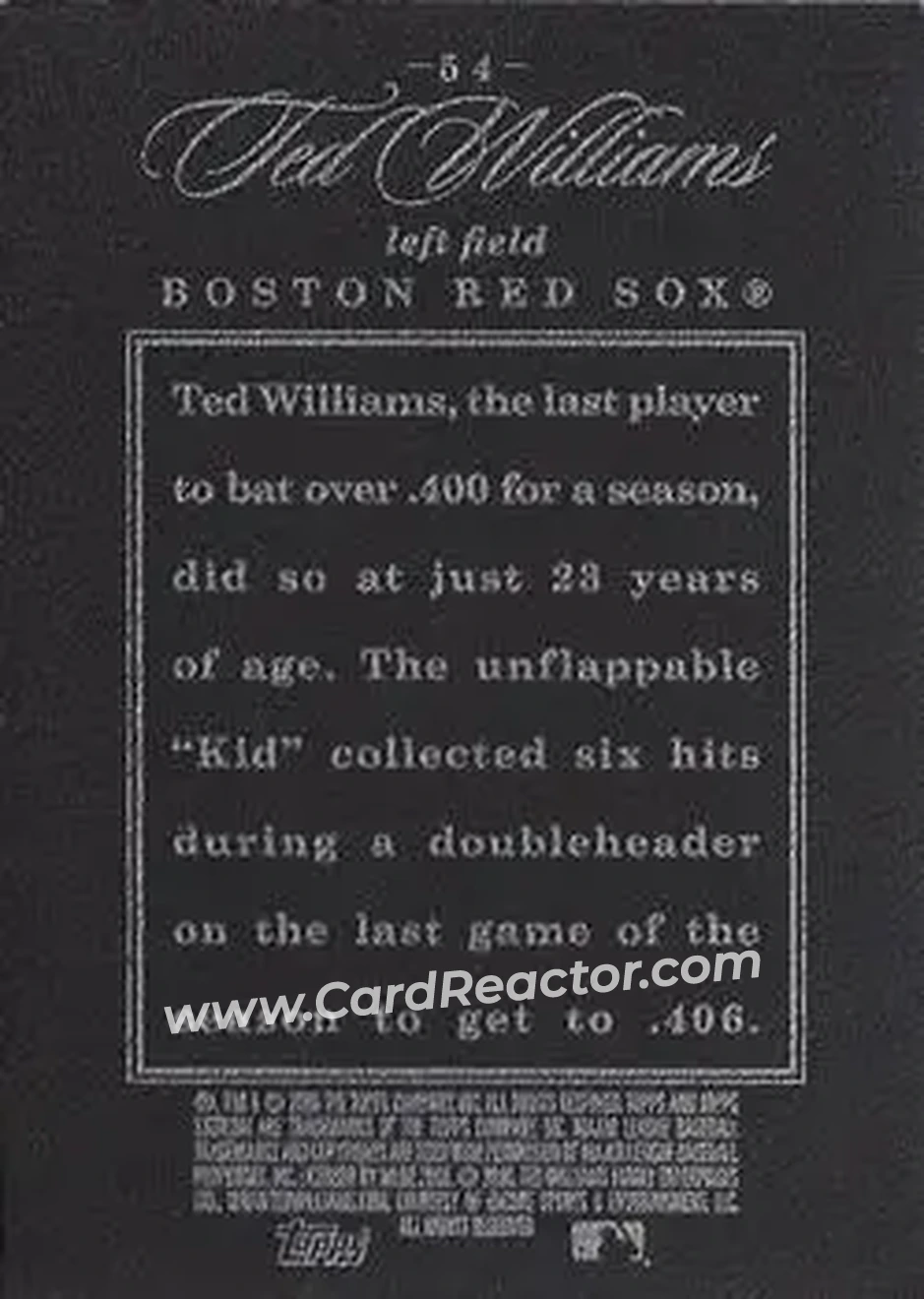 2006 Topps Sterling #54 - Ted Williams - Boston Red Sox - Back