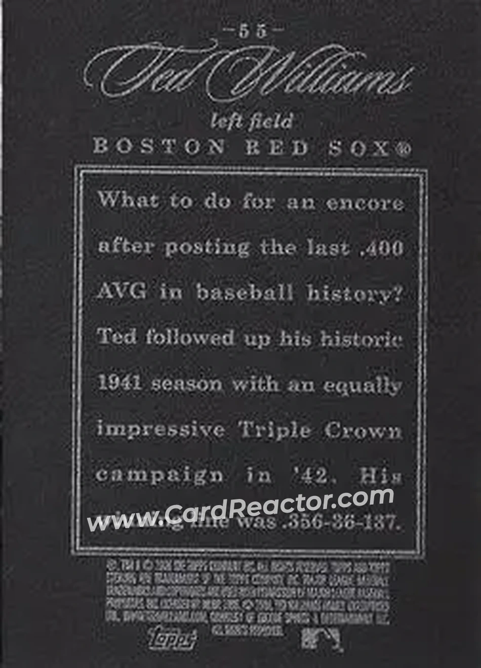 2006 Topps Sterling #55 - Ted Williams - Boston Red Sox - Back 2006 Topps Sterling #55 - Ted Williams - Boston Red Sox - Back