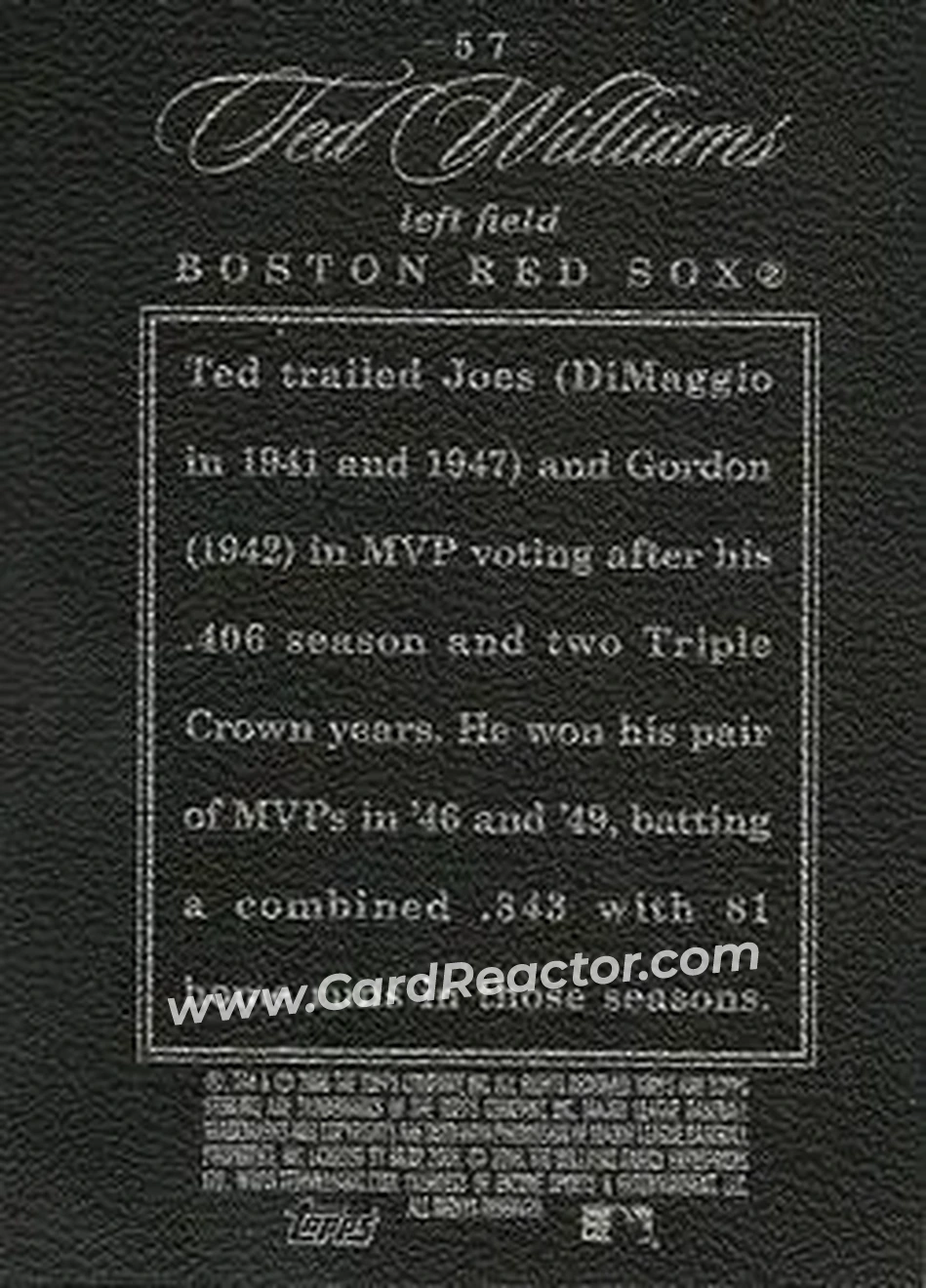 2006 Topps Sterling #57 - Ted Williams - Boston Red Sox - Back 2006 Topps Sterling #57 - Ted Williams - Boston Red Sox - Back