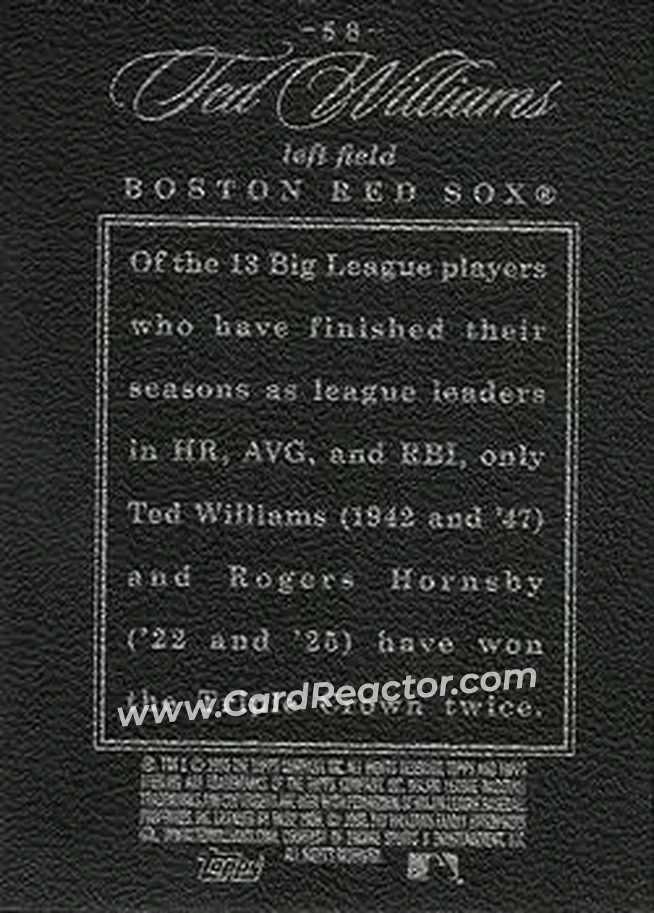 2006 Topps Sterling #58 - Ted Williams - Boston Red Sox - Back 2006 Topps Sterling #58 - Ted Williams - Boston Red Sox - Back