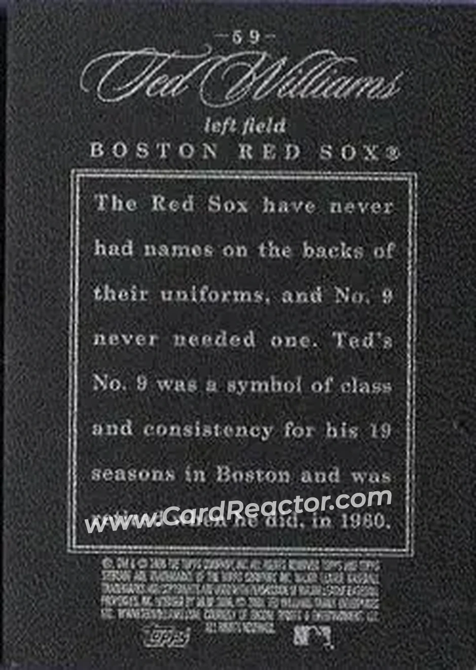 2006 Topps Sterling #59 - Ted Williams - Boston Red Sox - Back 2006 Topps Sterling #59 - Ted Williams - Boston Red Sox - Back