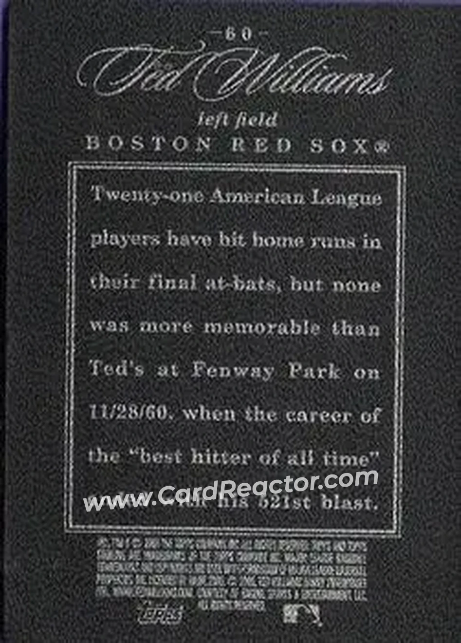 2006 Topps Sterling #60 - Ted Williams - Boston Red Sox - Back 2006 Topps Sterling #60 - Ted Williams - Boston Red Sox - Back