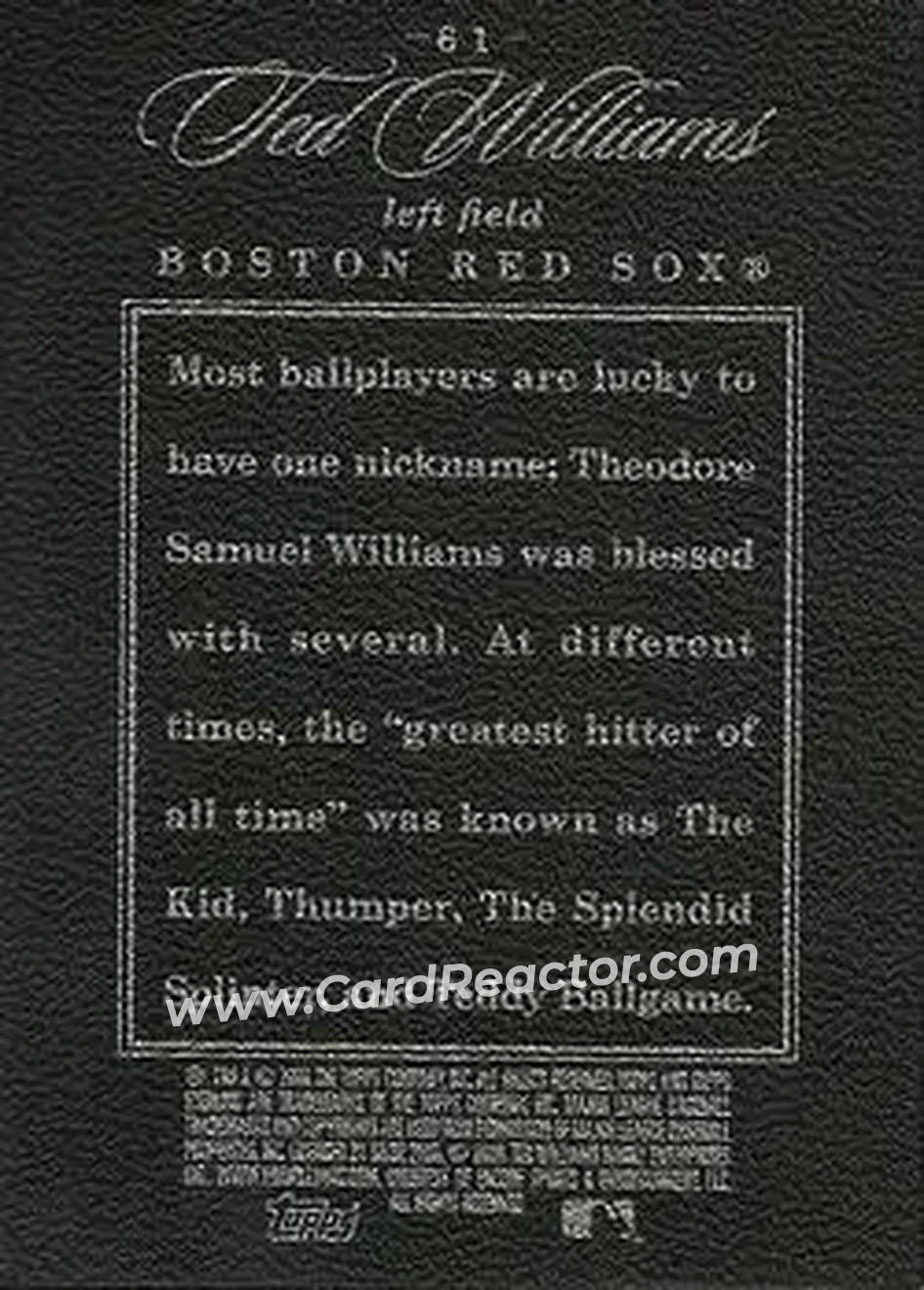 2006 Topps Sterling #61 - Ted Williams - Boston Red Sox - Back 2006 Topps Sterling #61 - Ted Williams - Boston Red Sox - Back