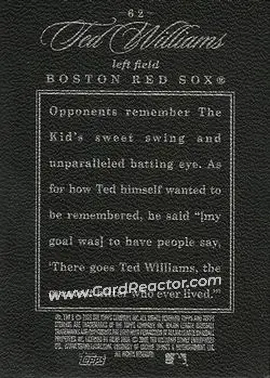 2006 Topps Sterling #62 - Ted Williams - Boston Red Sox - Back 2006 Topps Sterling #62 - Ted Williams - Boston Red Sox - Back