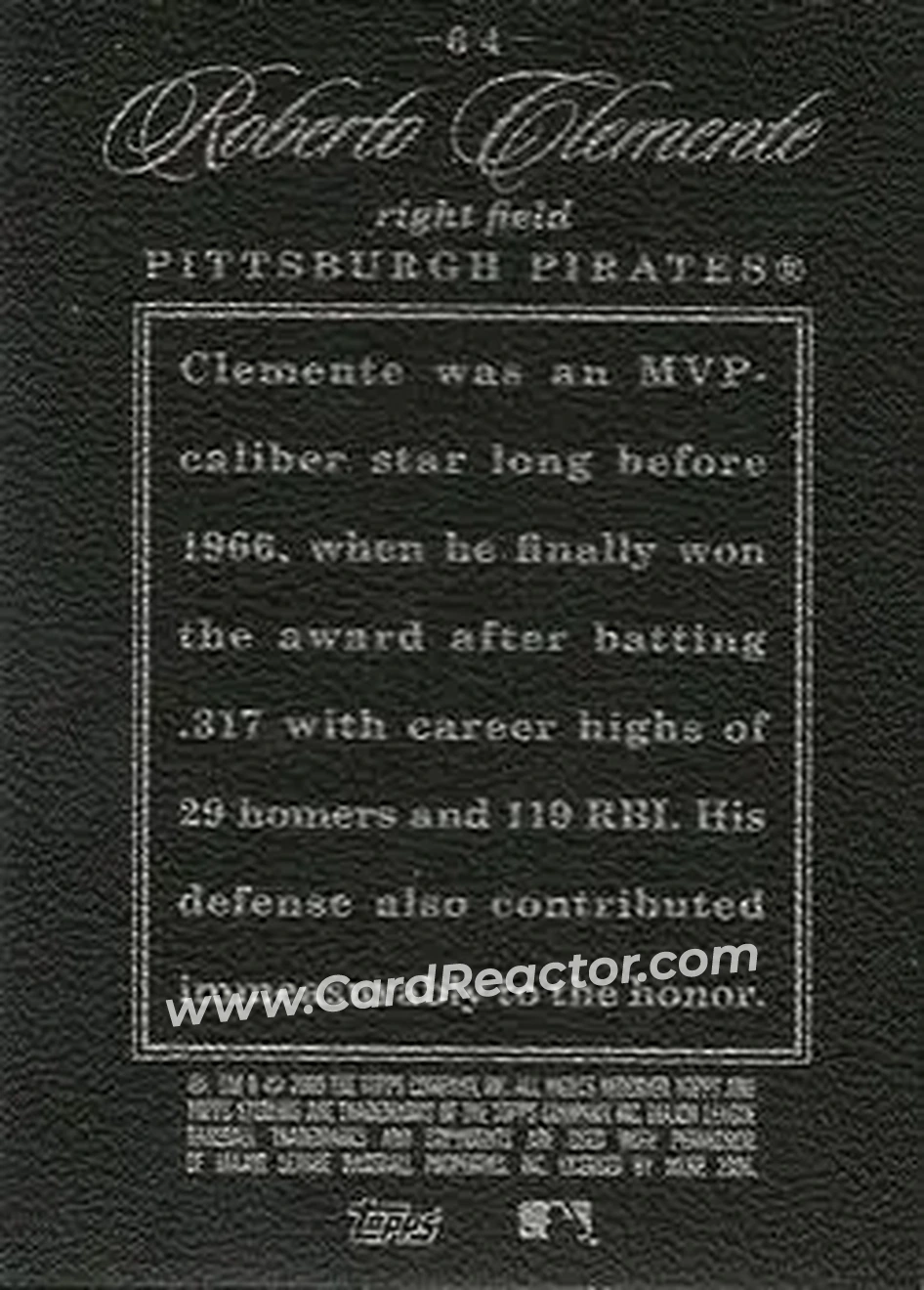 2006 Topps Sterling #64 - Bob Clemente - Pittsburgh Pirates - Back 2006 Topps Sterling #64 - Bob Clemente - Pittsburgh Pirates - Back