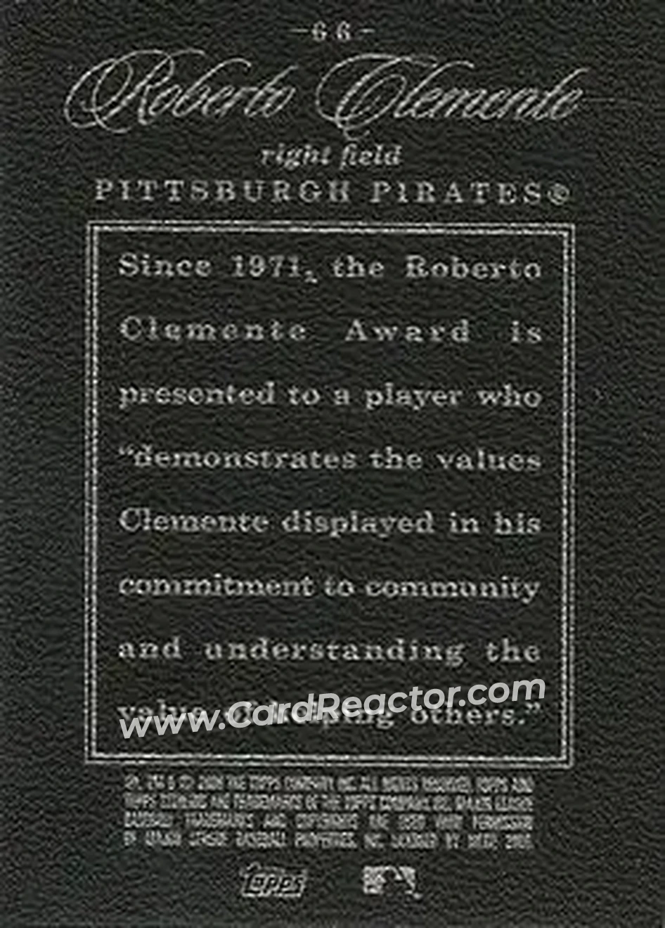 2006 Topps Sterling #66 - Bob Clemente - Pittsburgh Pirates - Back 2006 Topps Sterling #66 - Bob Clemente - Pittsburgh Pirates - Back