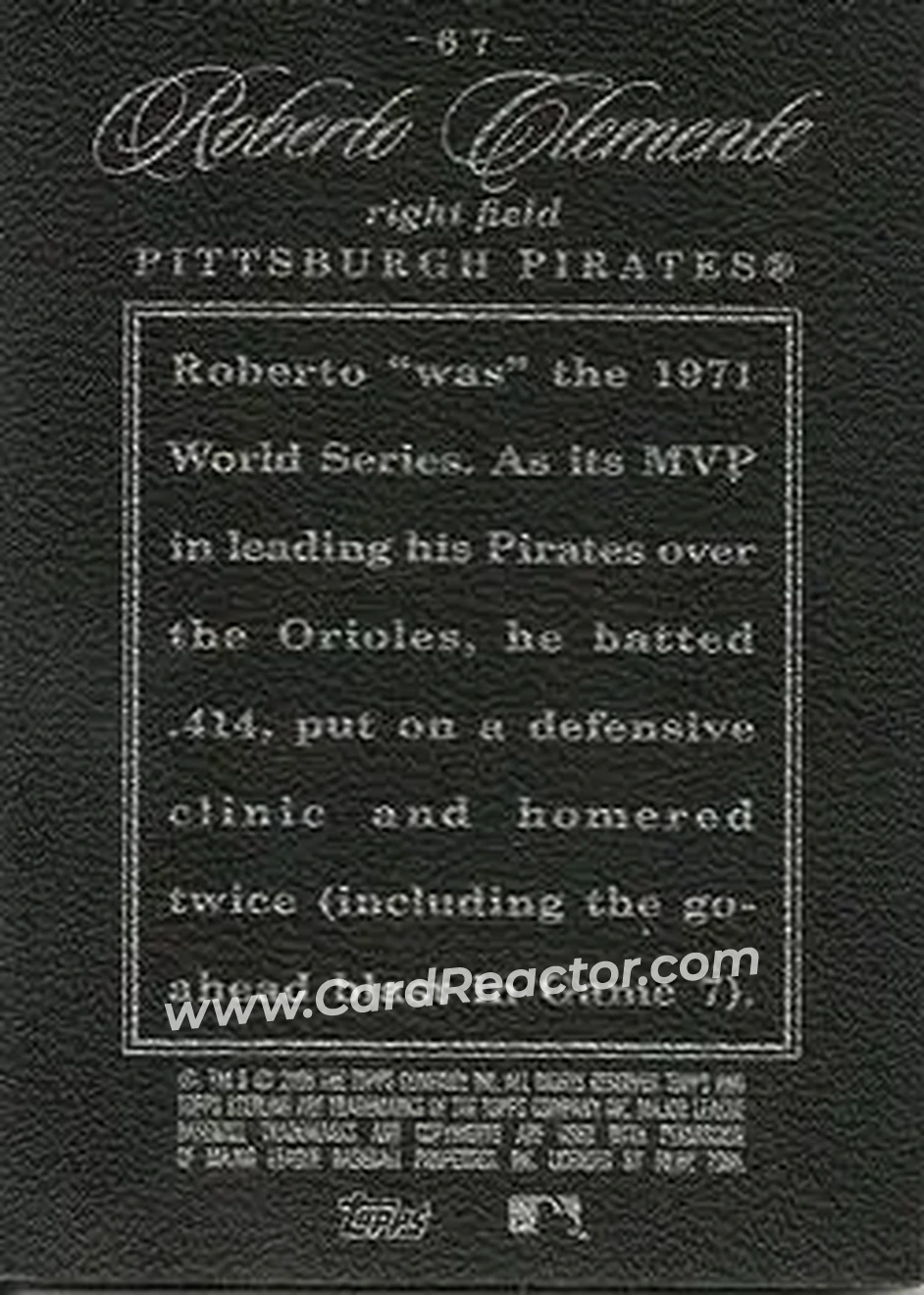 2006 Topps Sterling #67 - Bob Clemente - Pittsburgh Pirates - Back 2006 Topps Sterling #67 - Bob Clemente - Pittsburgh Pirates - Back